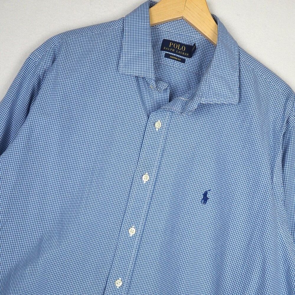 Polo Ralph Lauren Pony Cotton Oxford Dress Shirt Mens 17.5 34 35 Plaid Blue